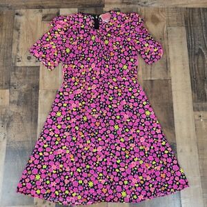 Kate Spade New York Marker Pink Floral‎ Crepe Midi Dress Short Sleeve Size 4